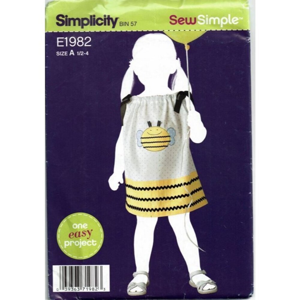 Simplicity E1982 Toddlers Dress Sewing Pattern Applique Design Size A (1/2-4)